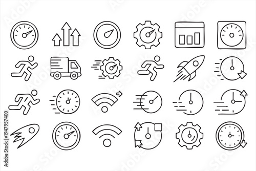 Express Transport and High Performance Technology Icon Bundle