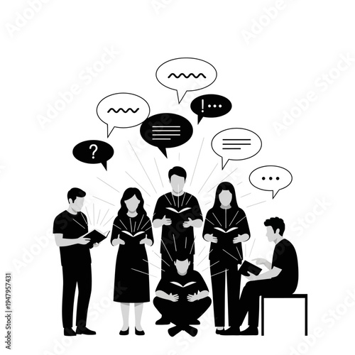 Group of people reading books together.
