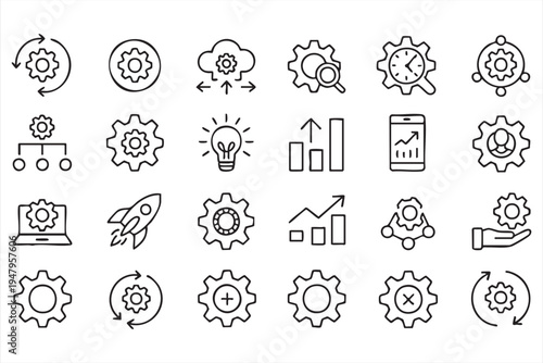 Automation Strategy and Business Analytics Minimal Outline Icon Pack