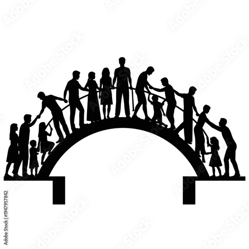 People helping each other on bridge.