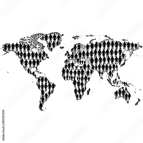 People forming a world map.