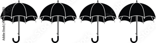 WebUmbrella silhouettes collection, set of classic black umbrellas for rain protection, cad drawing flat vector illustration, weather accessories for graphic design