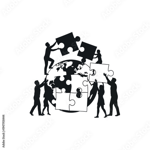 People Working Together Completing Puzzle.