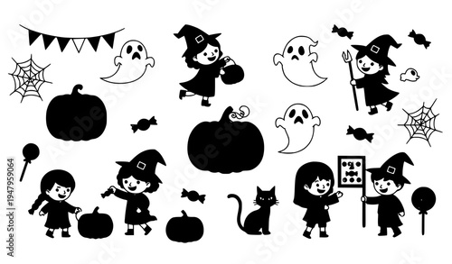 Fun Halloween Party Vector with Costumes, Decorations, and Trick-or-Treat Elements