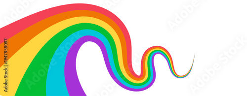 LGBT Pride Flag banner. Wavy rainbow ribbon in Pride parade Colors isolated on transparent background. Vector Illustration for social media Pride month designs.
