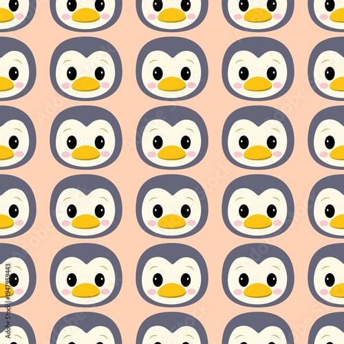 Cartoon Penguin Head Seamless Pattern