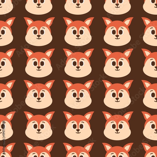 Cartoon Fox Head Seamless Pattern