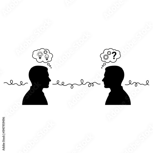 Two people thinking differently confused.