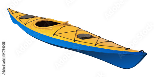 Red kayak isolated on white background for water sport and recreation.