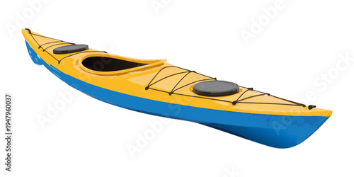 Red kayak isolated on white background for water sport and recreation.