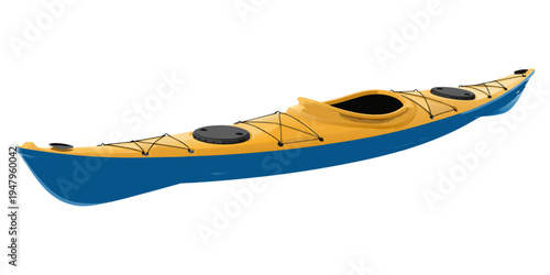 Red kayak isolated on white background for water sport and recreation.