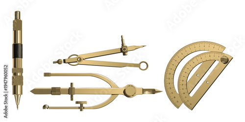 Drawing compass and ruler drafting tools isolated on white background illustration.