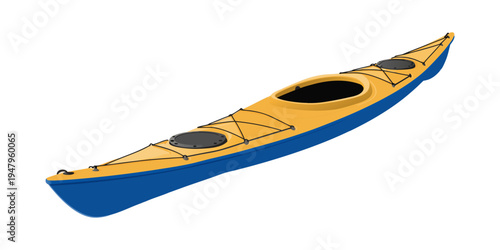 Red kayak isolated on white background for water sport and recreation.