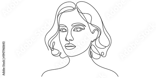 Minimalist Woman Portrait With Bob Hairstyle Continuous One Line Drawing