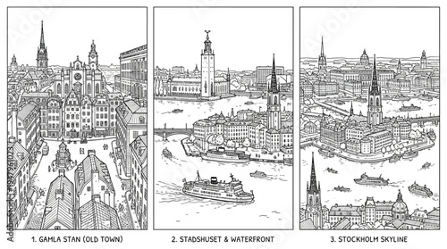 Three Scandinavian Cityscapes Stockholm and Gamla Stan
