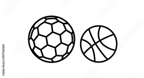 Illustration of a soccer ball and a basketball on a white background.