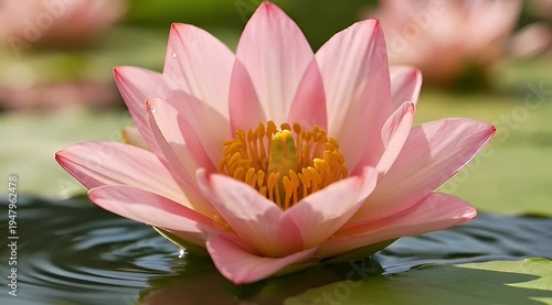 Closeup of a beautiful pink lotus flower blooming in the water