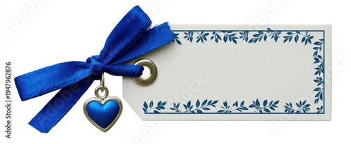 Wallpaper Mural Charming empty decorative gift tag with a blue ribbon bow evokes heartfelt gifting emotions. Torontodigital.ca