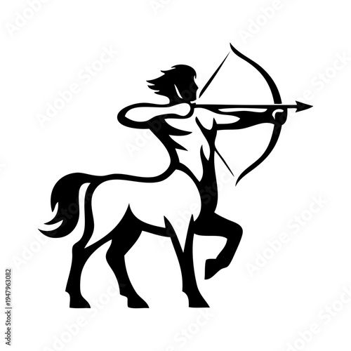 Logotipo centauro arquero de la leyenda griega. Dibujo sencillo del centauro de pie: torso de hombre con cuerpo de caballo 