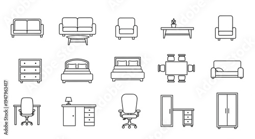 Furniture Sketch Collection - Essential Home Furnishings in Line Art.