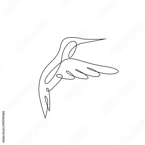 Minimalist Continuous Line Drawing of a Hummingbird in Flight