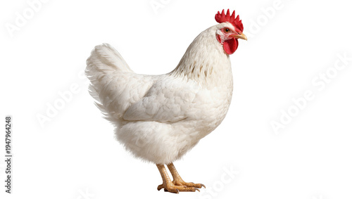Quadro em tela Isolated studio portrait of a beautiful white hen with red comb and wattles