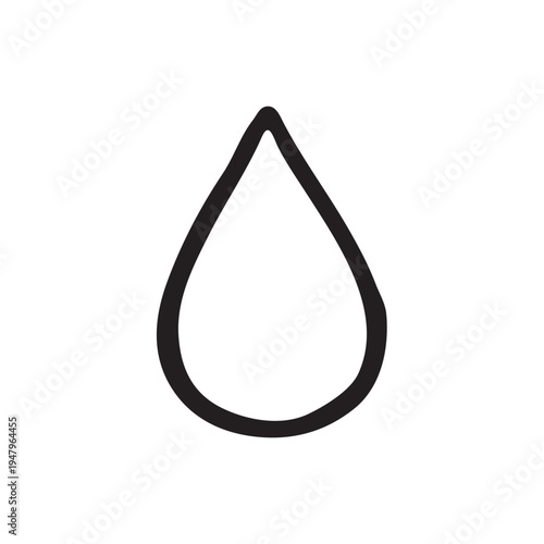 Falling rain drop or tear shape with hand drawn thick black outline for weather forecast and nature concepts