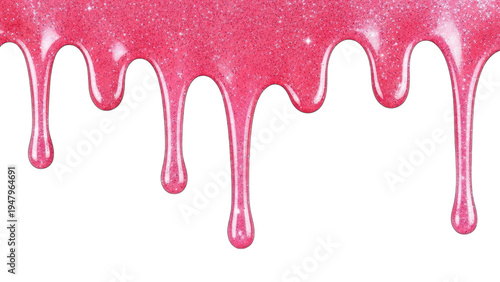 Glitter pink liquid dripping on transparent background