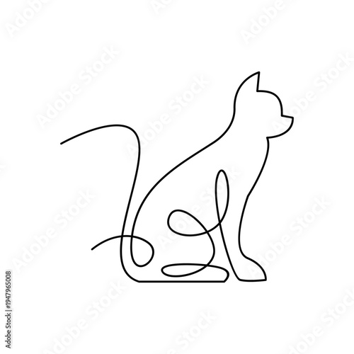Minimalist Continuous Line Art Drawing of a Sitting Cat in Profile