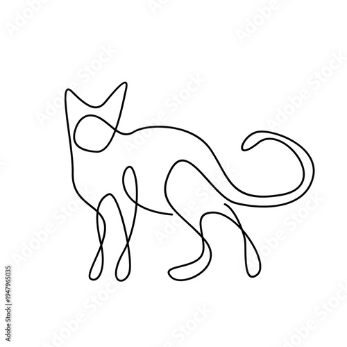 Continuous Line Drawing of a Standing Cat in Minimalist Style