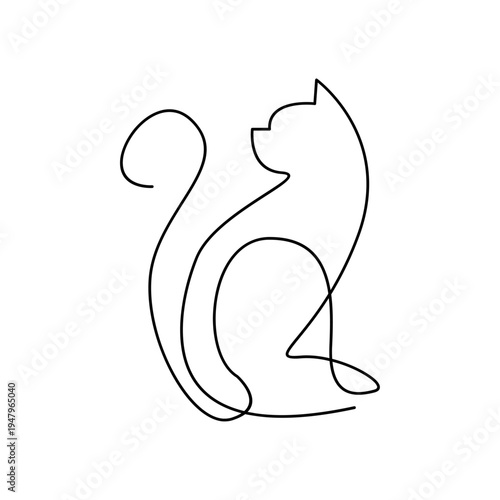 Elegant Continuous Line Art of a Sitting Cat Silhouette