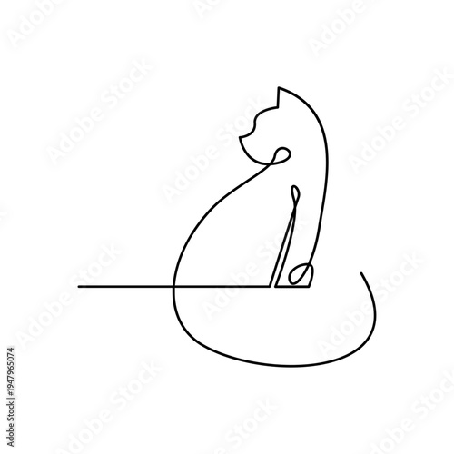 Minimalist One Line Drawing of a Sitting Cat in Elegant Continuous Line Art