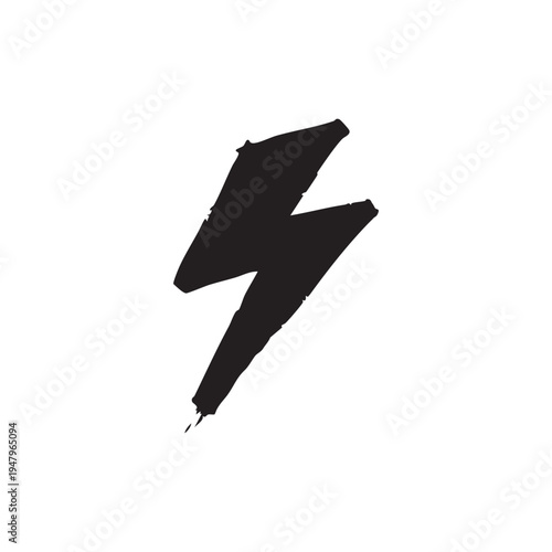 Small jagged lightning bolt icon hand drawn with a quick marker flick for energetic and fast designs