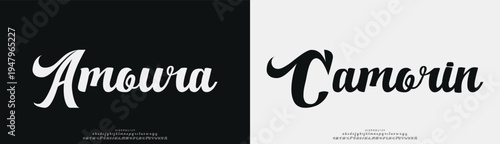 Amoura Camorin, Script minimal luxury font alphabet logo. Typography beauty fashion elegant minimalist serif italic fonts decorative wedding vintage retro logos. vector illustration
