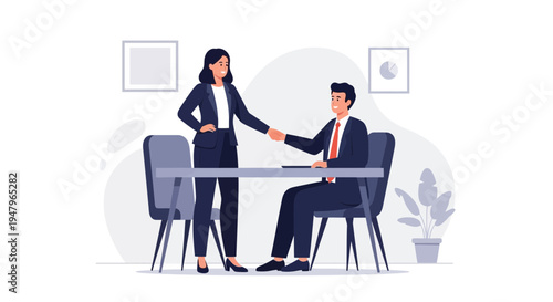 Business handshake between man and woman in office, successful deal, partnership, agreement