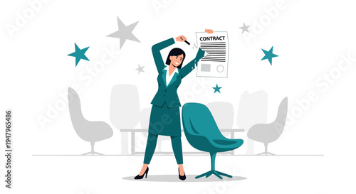 Businesswoman Signing Contract in Modern Office, Success and Achievement