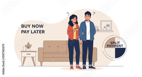 Couple Hesitates Over Buy Now Pay Later Split Payment Option at Home