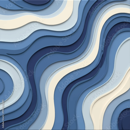 Abstract Vector Pattern with Curved Organic Shapes in Blue and White Modern Style