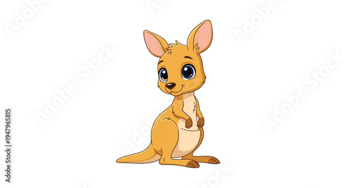 Small cute kangaroo joey standing and looking forward with large friendly eyes on a clean isolated white background.