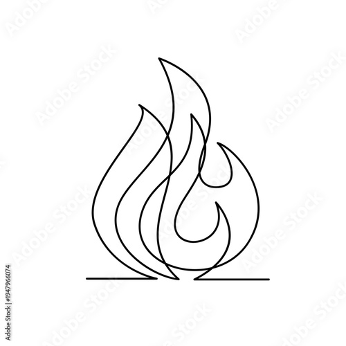 Minimalist Continuous Line Drawing of a Fire Flame Icon