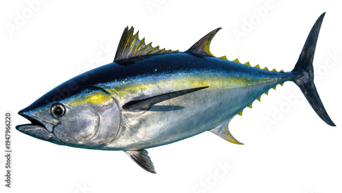 Quadro su tela Isolated fresh yellowfin tuna, a valuable seafood species with bright yellow fin
