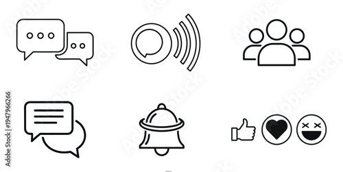 Set of six social media and notification icons