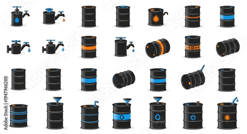 Collection of Oil Drums - A Versatile Set for Industrial and Resource Themes.
