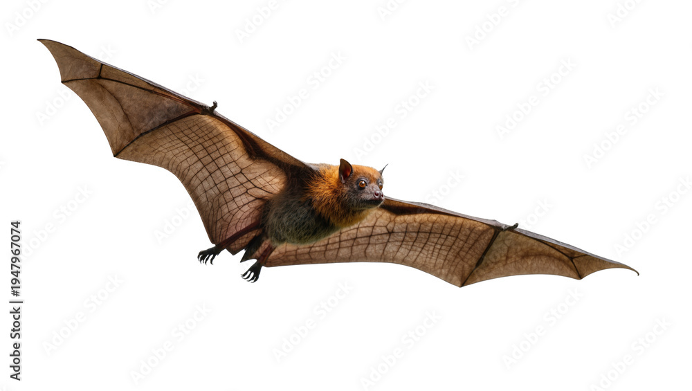Fototapeta premium Isolated large flying fox in flight with wings spread, a majestic nocturnal mammal