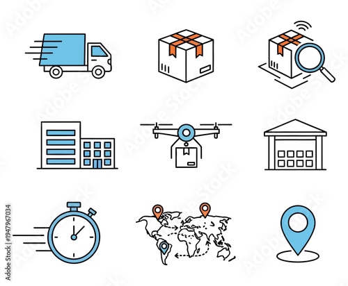 Logistics and delivery icons set