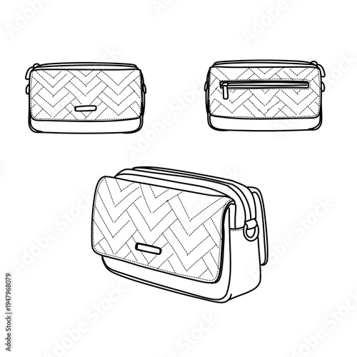 Fashionable Handbag Designs Collection Line Art.