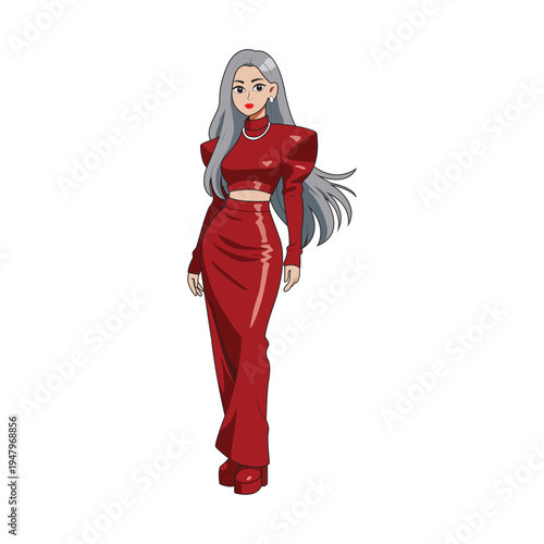 A female model wear red dress fashion dress illustration