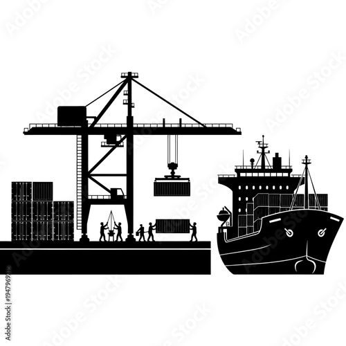 Container Ship Cargo Crane Loading.