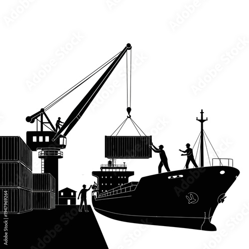 Industrial cargo ship loading containers.