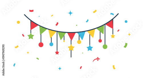 Colorful Party Bunting Flags and Confetti Celebration Banner